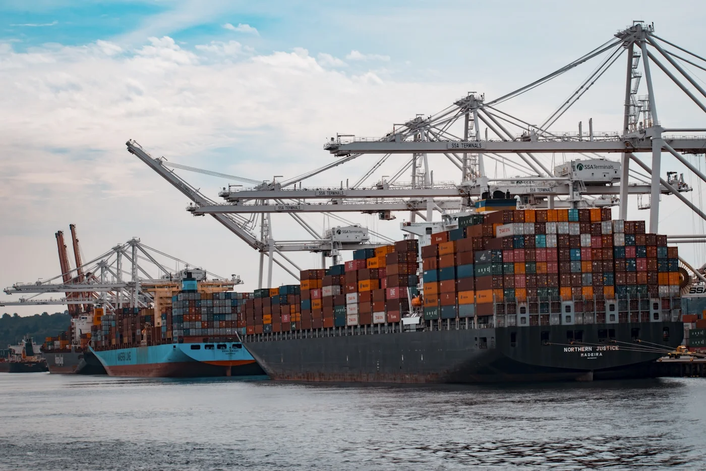 Container vessels at an international port