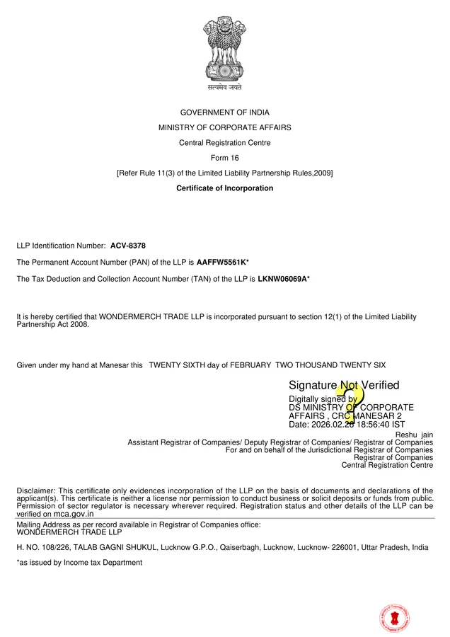Preview of Certificate of Incorporation